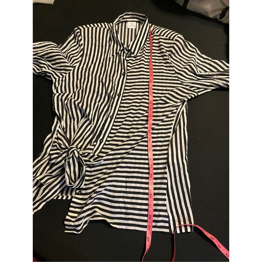 Madeleine Reverse Stripe Tye Button Blouse, Black… - image 8